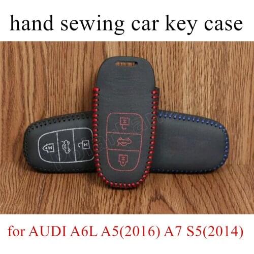 Only Red for AUDI A6L/A5(2016)/A7/S5(2014)/S8(2016)/S6/A8 Car key cover Case Hand sewing DIY car styling Genuine leather