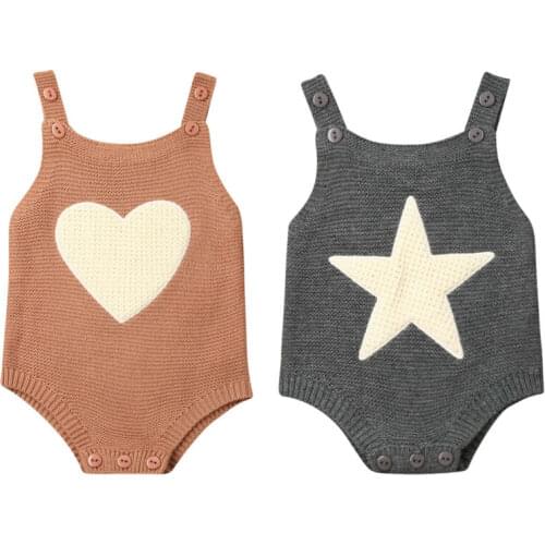 Knitted Star Heart Shape Bodysuit Babygrow Vest Newborn Infant Baby Boy Girl Bodysuit Jumpsuit Winter Outfits Set Clothes