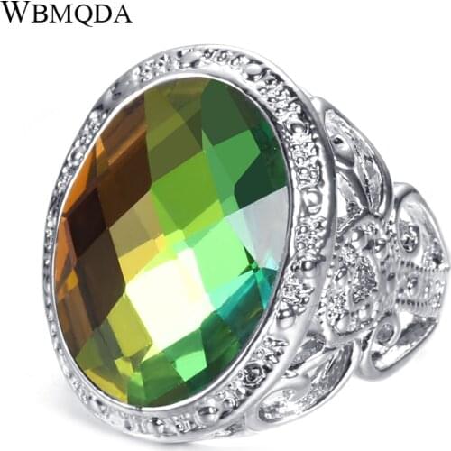 Wbmqda Fashion Cubic Zircon Rings Vintage Antique Silver Color Hollow Big Rings For Women Wedding Engagement Birthday Jewelry