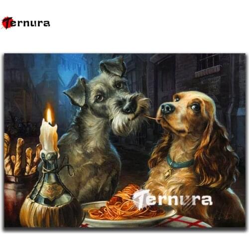 Yorkshire DIY square diamond embroidery Have dinner together dog pattern cross stitch kits diamond painting rhinestone Ternura