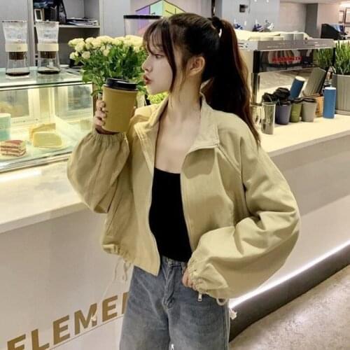 Jackets Women Basic Autumn Korean Cropped Outwear Y2k Stand-collar Wide-waist All-match Coats Tender Elegant College Sweet Mujer