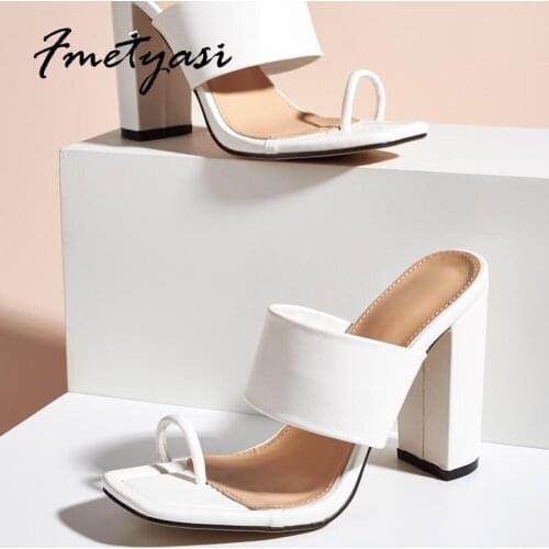 High-heeled Sandals for Women 2021 Narrow Toe Strap Peep Toe Slingbacks Spike Heels Square Toe Chunky Heels High Quality