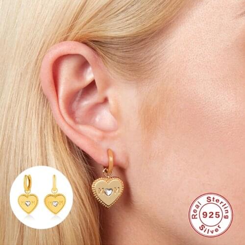 Aide 925 Sterling Silver Mom Letter Heart Pendant Gold Hoop Earrings For Women Cubic Zirconia Jeweled Mother Gift Luxury Jewelry