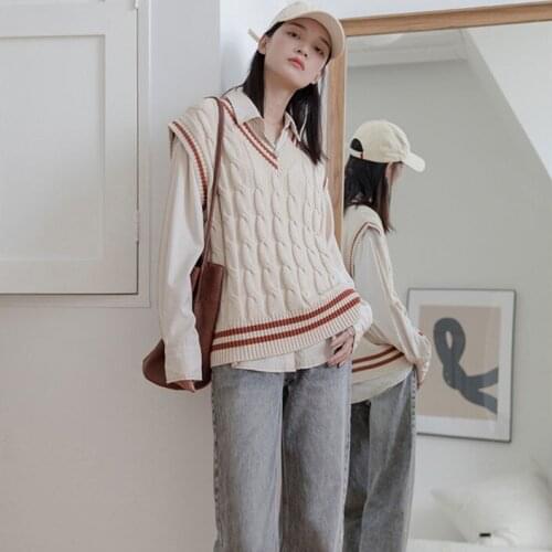 2021 Autumn Women White Long Sleeve Shirt + V-Neck Pullover Sleeveless Vest Office Casual Knitted Vest Fashion 2 Piece Set Q901