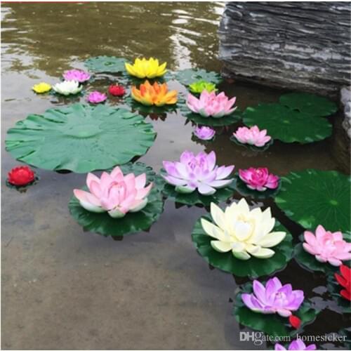 10PCs Artificial Lotus Water Lily Floating Flower Pond Tank Plant Ornament 10cm Home Garden Pond Decoration lantern decorations