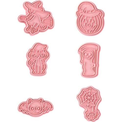 6 Pcs Happy Halloween Cutters Fondant Cutters Plunger Cookie Stamps Baking Mold Cake Decorating Tool
