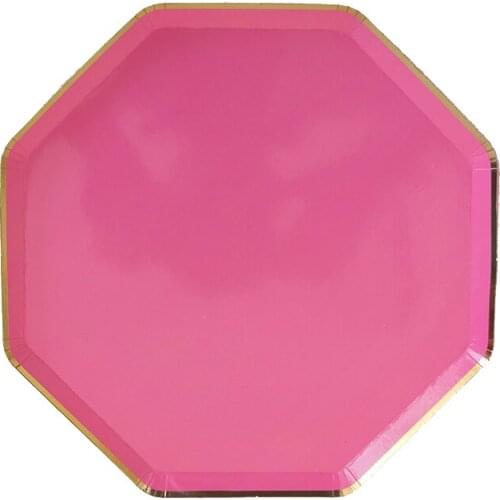 8 Inch Disposable 350gsm Food Level Solid Rose Paper Party Plates Tableware Pizza Paper Plates 8pcs