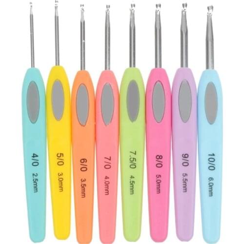 8pcs Colorful Soft Plastic Handle Alumina Crochet Hooks Knitting Needles Set 2.5-6mm Crochet for Weave Sewing Needles Tool