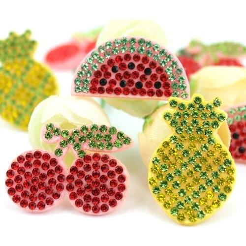 30Pcs Rhinestone Cherry&Ananas Fruits Appliques For DIY Headwear Hairpin Crafts Decor Accessories Stick-on Clothes Bags Patches