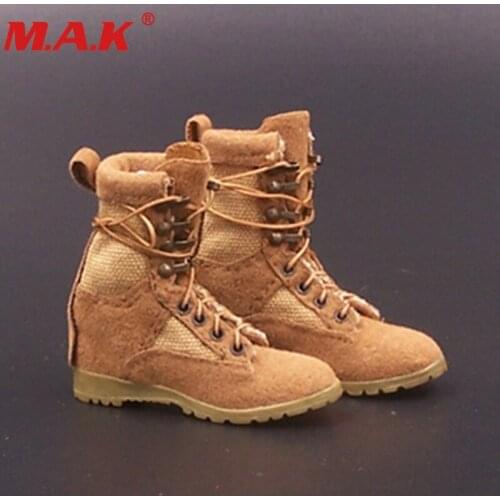 1:6 scale female girl combat boots model sand yellow color full inside for 12 inches woman or man action figure shoes accessory