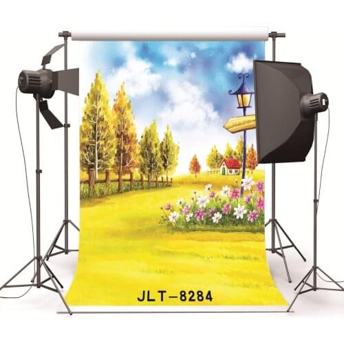Tree Grassland Flower Paintings Vinyl Backdrops Computer Printed Photography Studio Backgrounds for Photo Shot for Children Baby