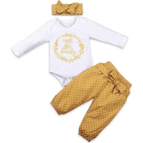 Ins baby clothes spring and autumn girls letter printing female baby romper long sleeve polka dot trousers childrens set