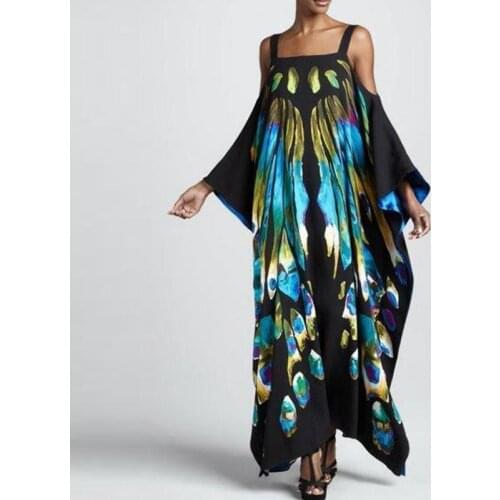 Camis Long Dress Off-Shoulder Maxi Dress Womens Butterfly Wing Black Party Gown Stunning Design Afrocentric Kaftan Summer Robe