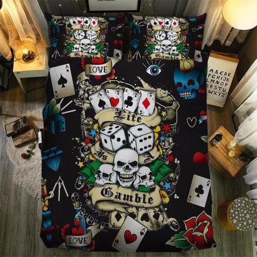 Home Textiles 3D Digital Skull Printing Bedding Set Duvet Cover Pillowcase Bedclothes Dropshipping Bomb playing card