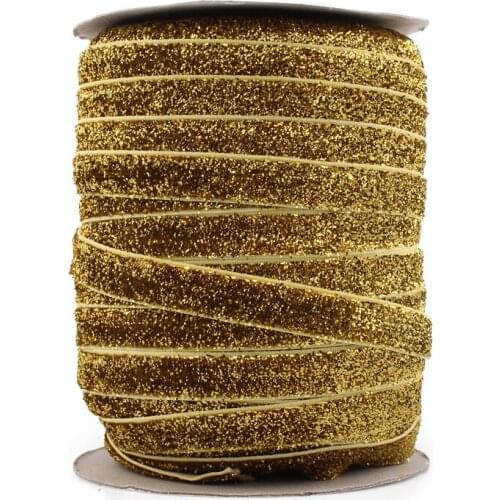 1PC=50Y 3/8"=10MM OEM Highly-flexible Elastic Glitter Velvet Ribbon Ornaments Solid Metallic Nylon Band for Hair Accessories
