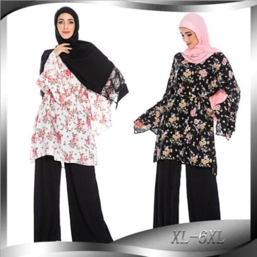 Elegant Womens Print Abaya Tops Muslim Blouse Shirt Dress Long Robe Gowns Vetement Femme Jubah Ramadan Arabic Kaftan Islamic