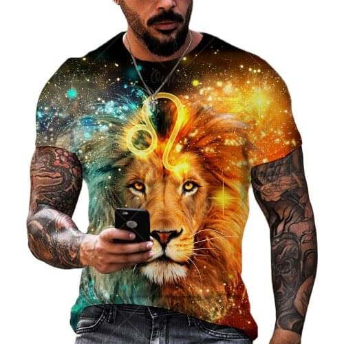 Summer Personality Lion MenS 3D Printing Short-Sleeved T-Shirt Male Hip-Hop O-Neck Oversized Casual Top