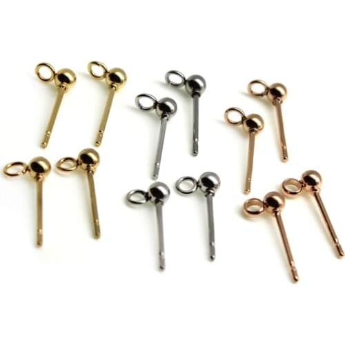 20pcs Surgical Stainless Steel 3 4mm Round Ball Earrings Stud Post with Loop Fit Women DIY Earring Jewelry Making Findings