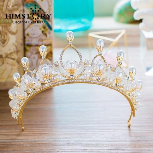 HIMSTORY Charming Princess Wedding Bridal Hair Crown Handmad Pearl Hair Jewelry Fascinator Headpiece gift Hair Accessories
