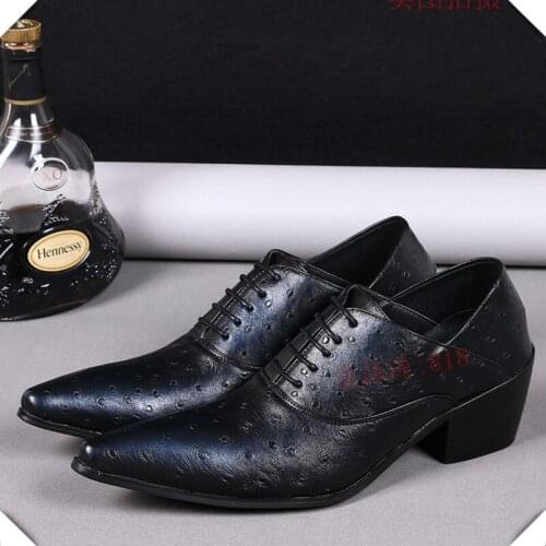 Christia Bella Classic Pointed Toe Man Lace Up Oxfords Shoes Genuine Leather Man Business Formal Shoes Men Heighten Brogue Shoes