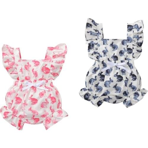 Easter 0-24M Newborn Baby Girl Boys Rompers Ruffles Sleeveless Rabbit Print Elastic Jumpsuit Summer Clothes