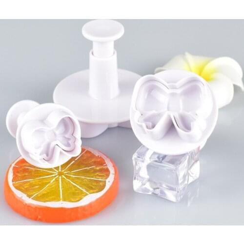 3PCS DIY Bow Knot Ties Bakeware Cookie Plunger Cutter Molds Embossed Stamp For Fondant Cake Biscuit Decorating Tool