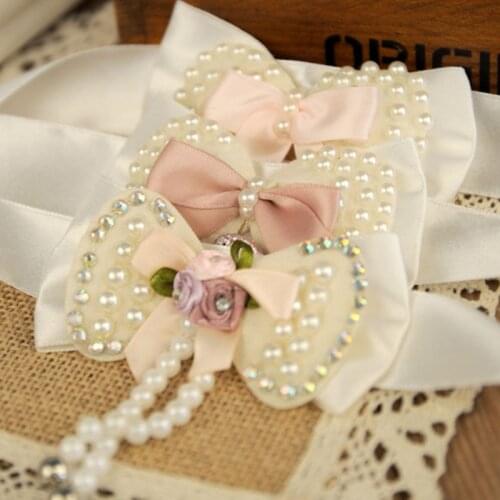 Pet Fashion Dog Accessories Collar For Small Dogs Handmade Elegant Bow-Knot Tie With Bell Ribbon Pearl Adjustable Puppy Neckties