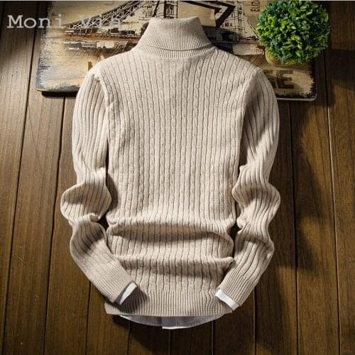 2021 New Mens Cotton Sweater Autumn Winter High-Neck Solid Color Sweatshirt For Men Warm Slim Pullover Fashion Men Knitwear