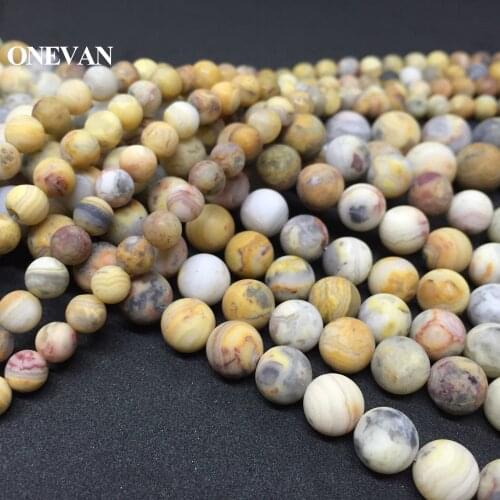 ONEVAN Natural Mexico Crazy Agate Matte Beads Smooth Round Stone Bracelet Necklace Jewelry Making Diy Accessories Gift Design