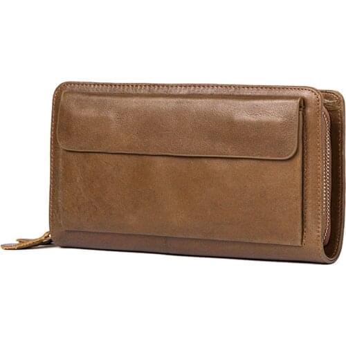 New Mens Genuine Leather Real Leather Retro Clutch Wallet Bagphone pocket Cash Wallet Business Clutch Bag