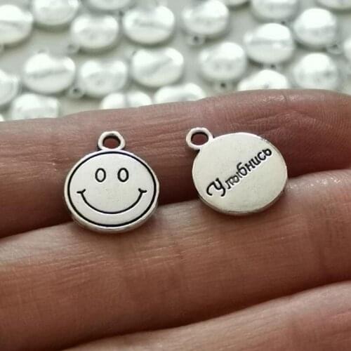 Wholesale 15x12mm Antique Silver Round With Smile Shape Charm Pendants Findings Accessories