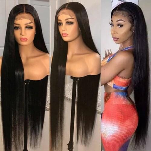 HD Transparent 13x4 Lace Frontal Human Hair Wigs For Women Straight Lace Front Wig Peruvian 30 Inch Long HD Pre Plucked Lace Wig