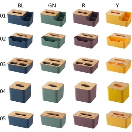 Plastic Tissue Box Bamboo Cover Napkin Paper Dispenser Organizer Cosmetic Storage Remote Control Container for Office Home hot
