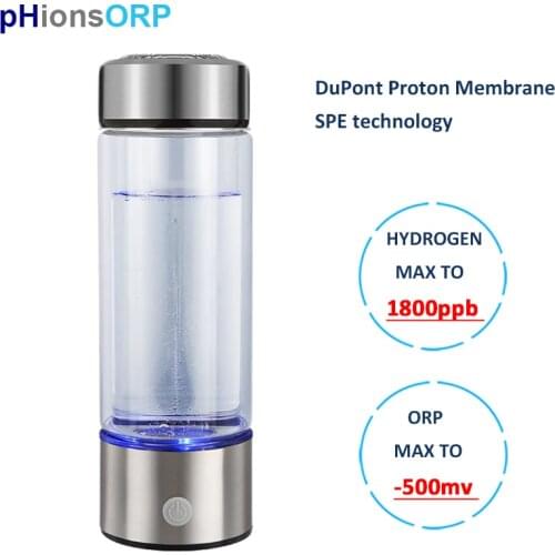 1800ppb Portable Hydrogen Water Generator H2 Ionizer Bottle with Dupont PEM membrane Hydro Glass Cup