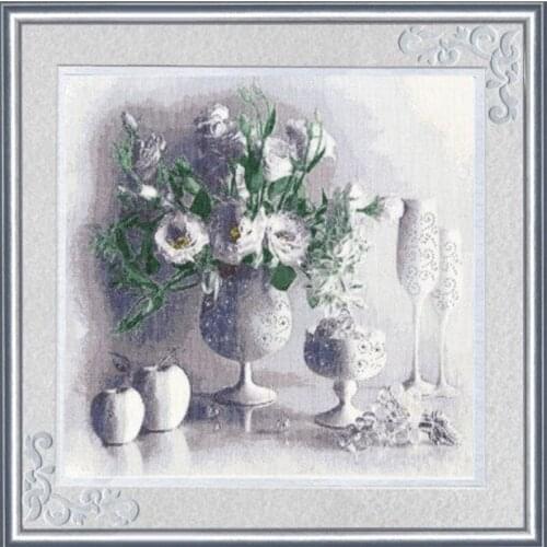 Drop Shipping Embroidery White Still Life Cross Stitch Art with 14CT Aida Counted Canvas & Free Shipping for Home Decor and Gift