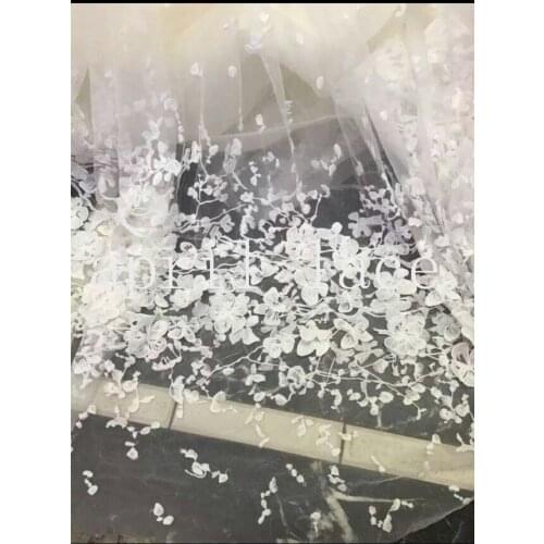 5yards white luxury applique embroidery haute couture custom mesh tulle for evening dress/wedding/party send by dhl