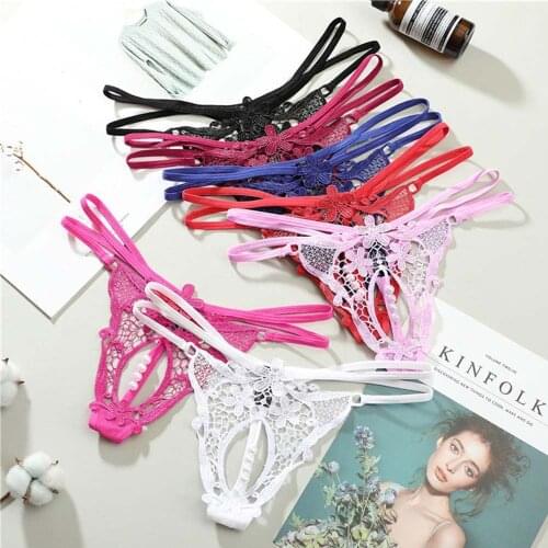 Sexy Hollow Out Printed Women Lingerie G-String Double Strap Pearl Massage Underwear Thong Low Waist Temptation Panties