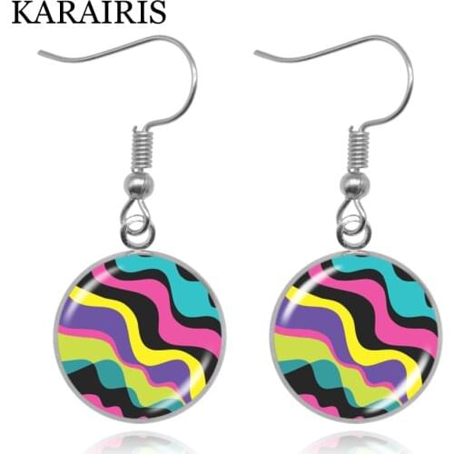 KARAIRIS Funky Retro Colors Wave Pop Pattern Earrings Glass Cabochon Animal Zebras Stripe Art Hook Drop Earrings For Women Girls