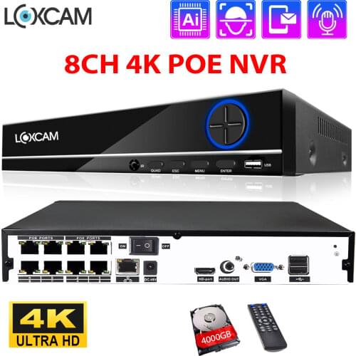 LOXCAM H.265+ 8CH 4K CCTV Network NVR 48V 8MP POE Security Surveillance NVR Recorder Onvif 2.2 P2P HDMI