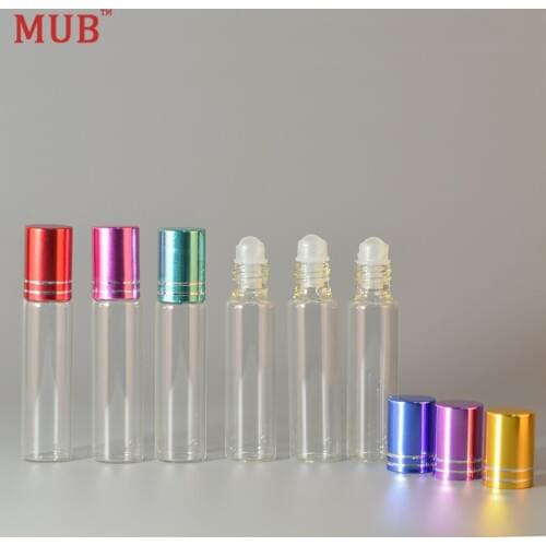 MUB - 10ml 50pcs/lot Glass Perfume Bottle Roller Ball For Essential Oils Empty Container Refillable Bottles With Aluminum Cap