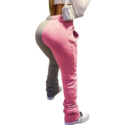 Spring 2021 Ruched Sweatpants Women Clothing Casual Color Patchwork Stacked Pants with Pockets Joggers Women Long Trousers Pants