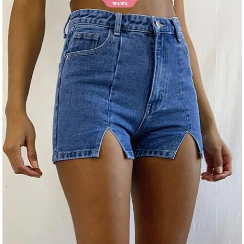 Womens Shorts 2021 Summer New High Elastic Fashion Casual Wild Split Denim Shorts High Waist Jeans