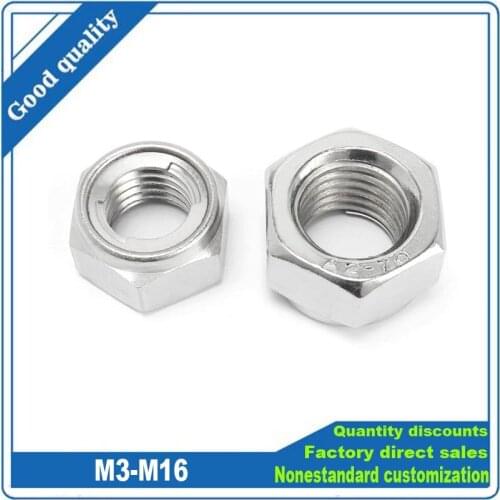 2/10X M3-M16 304 Stainless Steel Prevailing Torque Type All Metal Insert Hexagon Lock Nut Hex Self Locking Locknut DIN980 GB6184