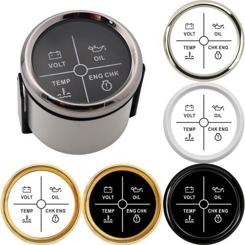 52mm Alarming Gauge Meter Volt/Oil/Water Temp/Check Engine Indicator 4 LED Alarm Indicator Gauge fit Car Boat With Backlight 12V