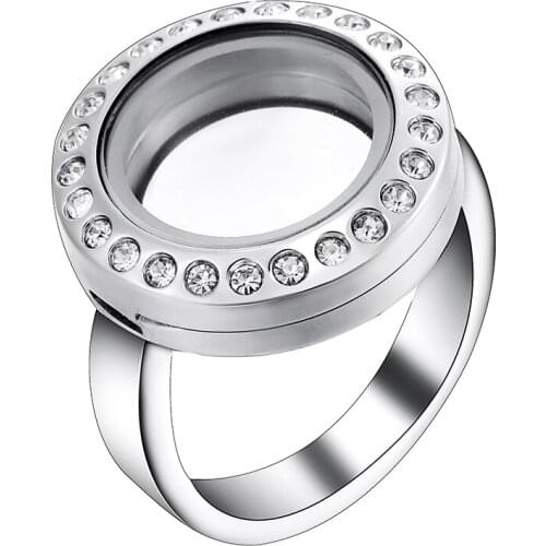 8pcs US size 7 8 9 10 each 2 pcs strong magnet genuine czech crystal 316L s.steel glass locket ring for floating charms