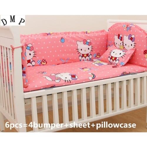 Promotion! 6PCS Cartoon Kids Bedding Sets baby bedding crib set 100% cotton sheet,include:(bumpers+sheet+pillowcase)