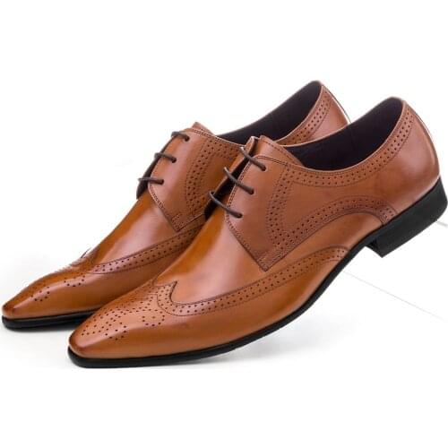 Large Size EUR45 Black /Brown Tan/ Brown Pointed Toe Oxfords Mens Dress Shoes Genuine Leather Business Shoes Mens Wedding Shoes