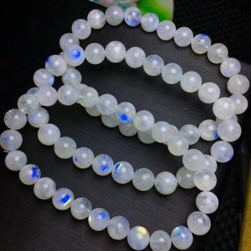 Natural Crystal Bracelet Moonstone Blue Light Beads AAA 8-7.5mm