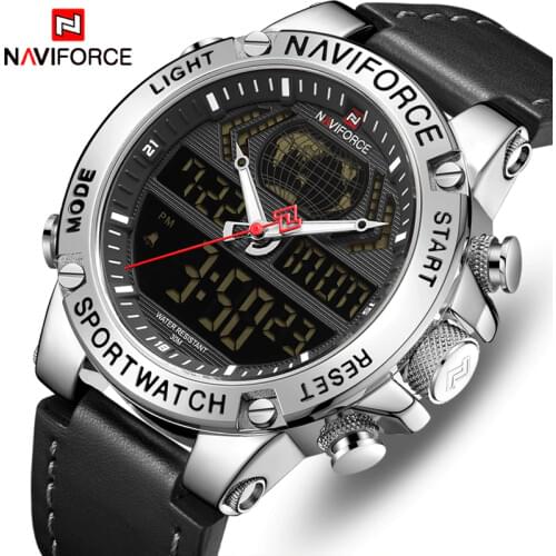 NAVIFORCE Top Brand Mens Fashion Sport Watchs Men Leather Waterproof Quartz Wristwatch Military Analog Digital Relogio Masculino