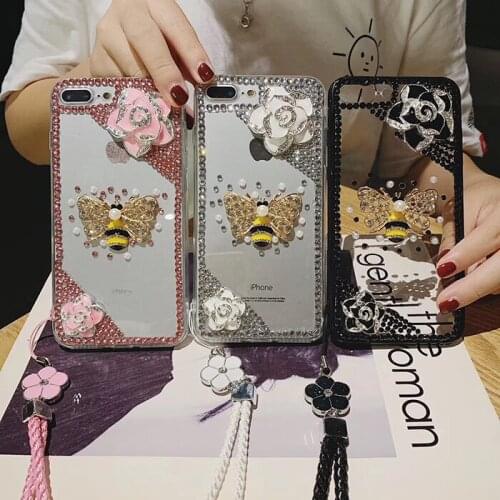LaMaDiaa Phone Case Glitter Bling Diamond For iPhoneX XS MAX XR 6 6S 7 8 Plus Phone Clear Crystal Rhinestone Cover Flower Decora